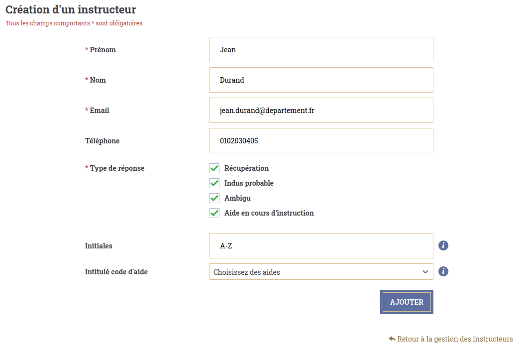 Formulaire de création instructeur·ice 1
